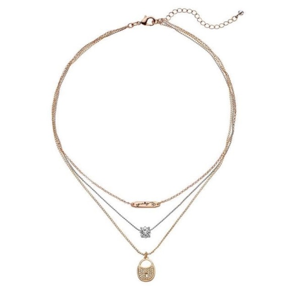 Juicy Couture Jewelry - JUICY COUTURE Necklace Crystal Lock Layered 3-Strand Gold Silver & Rose Tone